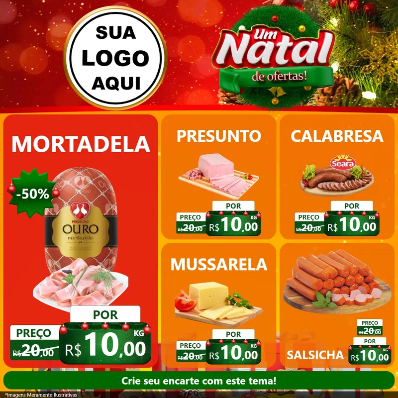 Modelo de Rede Social para Feed Facebook com o tema Um Natal de Ofertas para Frios e Laticínios