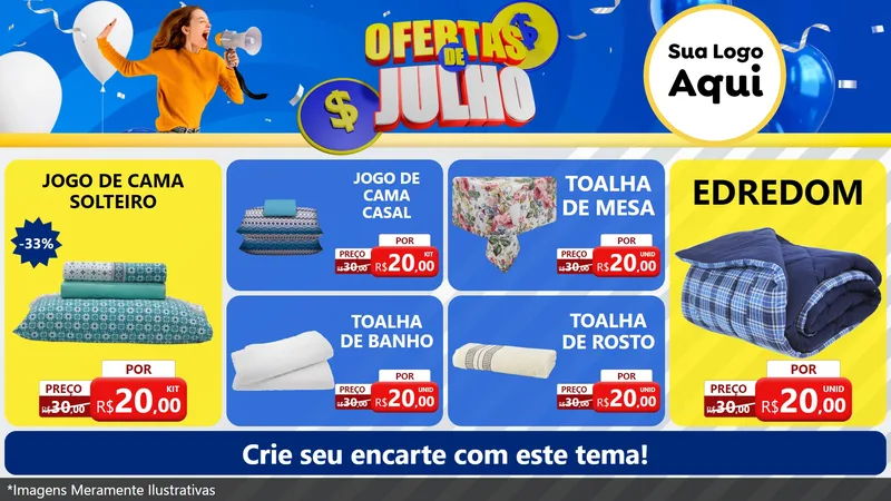 Modelo de TV para TV Horizontal com o tema Ofertas de Julho para Cama, Mesa e Banho