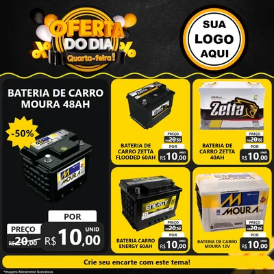 Modelo de Rede Social para Feed Facebook com o tema Oferta do Dia - Quarta Feira! para Baterias Elétricas