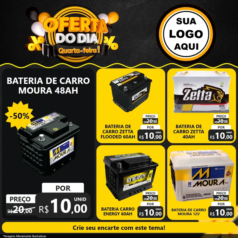 Modelo de Rede Social para Feed Facebook com o tema Oferta do Dia - Quarta Feira! para Baterias Elétricas