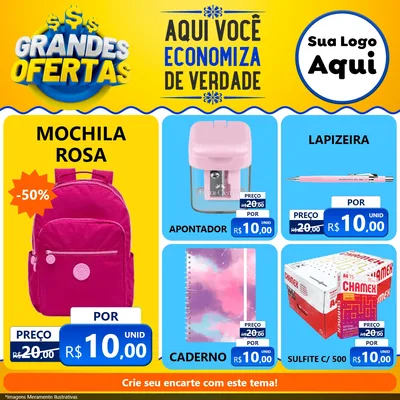 Modelo de Rede Social para Feed Facebook com o tema Grandes Ofertas para Papelaria