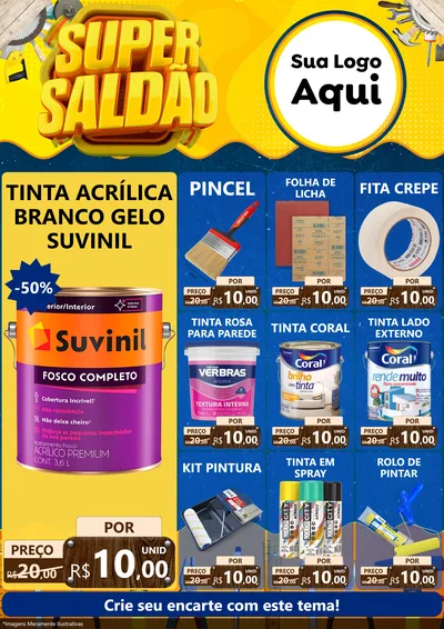 Modelo de Encarte para Encarte A4 Vertical com o tema Super Saldão para Tintas e Ferramentas