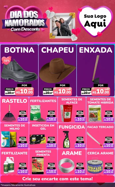 Modelo de Encarte para Encarte Grande com o tema Dia Dos Namorados Com Desconto para Agropecuária