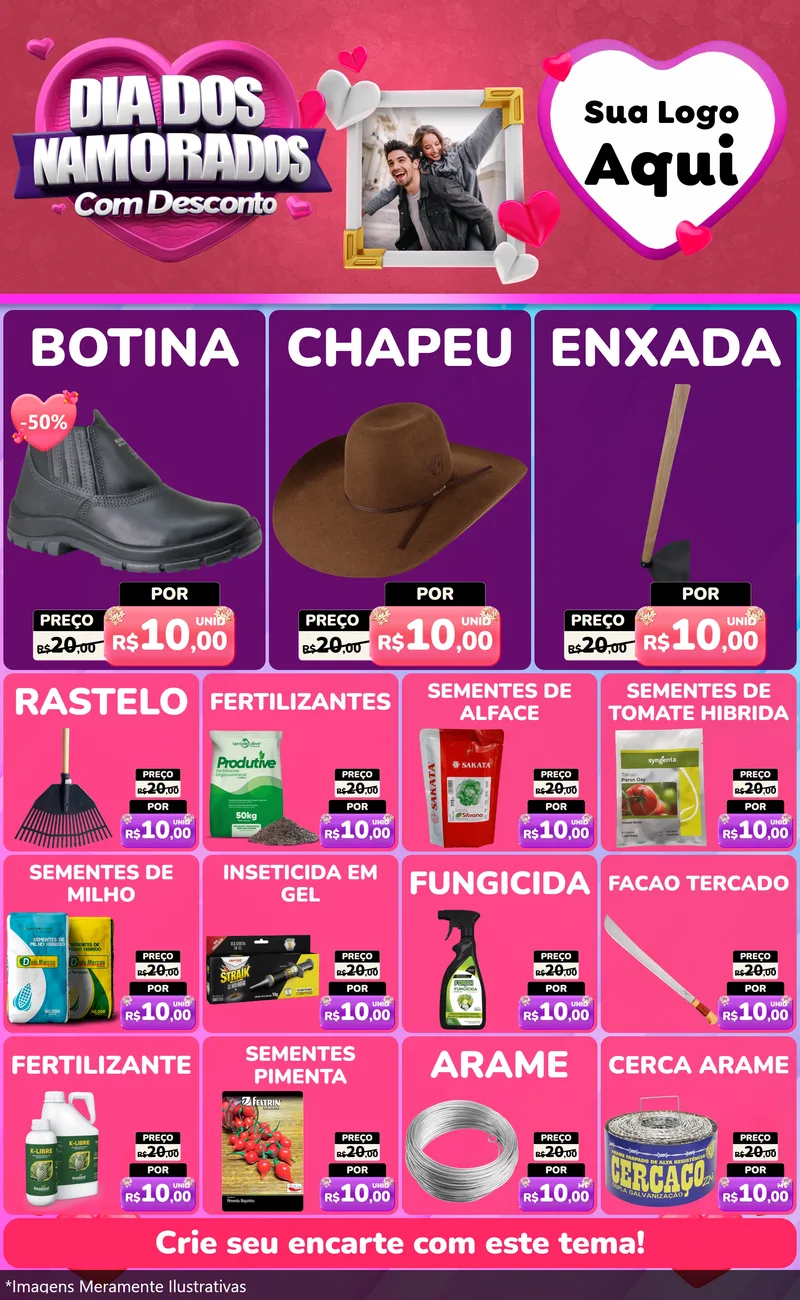 Modelo de Encarte para Encarte Grande com o tema Dia Dos Namorados Com Desconto para Agropecuária