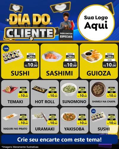 Modelo de Rede Social para Feed Instagram com o tema Dia Do Cliente para Comida japonesa
