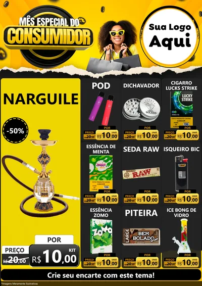 Modelo de Encarte para Encarte A4 Vertical com o tema Mês Especial do Consumidor para Tabacaria