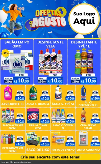 Modelo de Encarte para Encarte Grande com o tema Ofertas de Agosto para Produtos de Limpeza