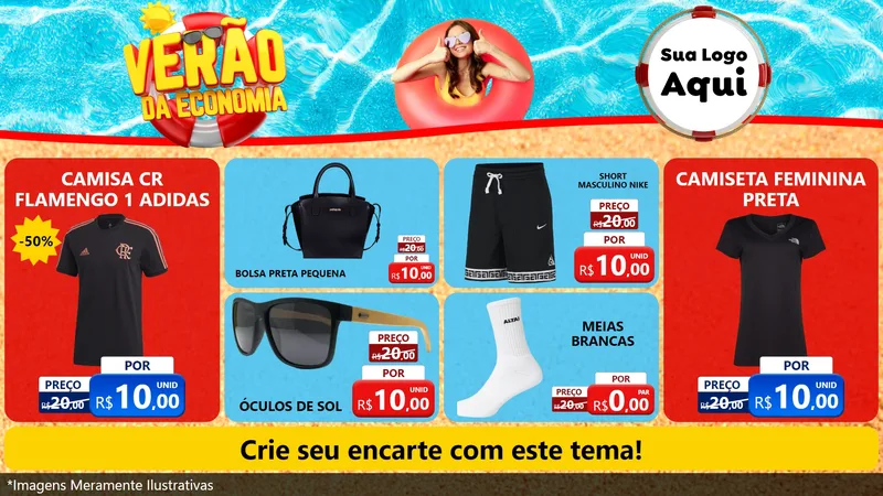 Modelo de TV para TV Horizontal com o tema Verão da Economia para Roupas e acessórios