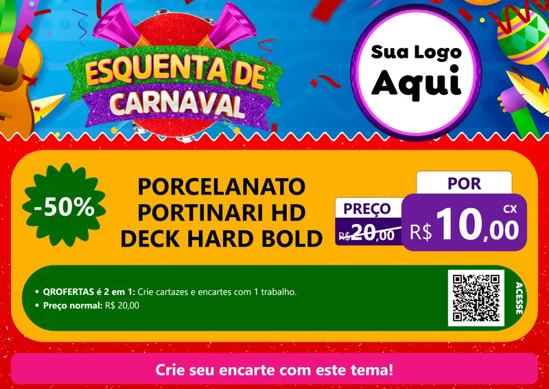 Modelo de Cartaz para Cartaz A4 Horizontal com o tema Esquenta de Carnaval para Pisos e revestimentos