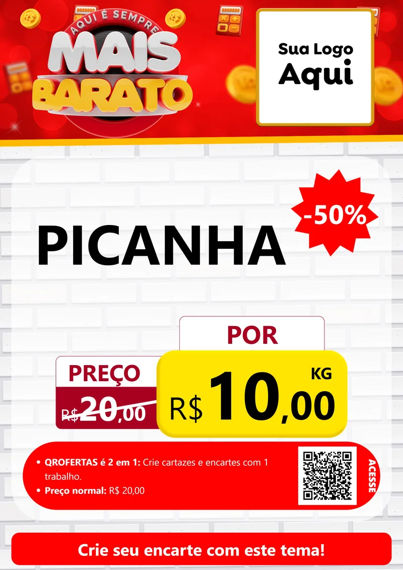 Modelo de Cartaz para Cartaz A4 Vertical com o tema Mais Barato para Açougue