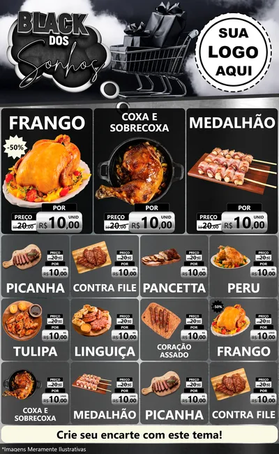 Modelo de Encarte para Encarte Grande com o tema Black dos Sonhos para Assados