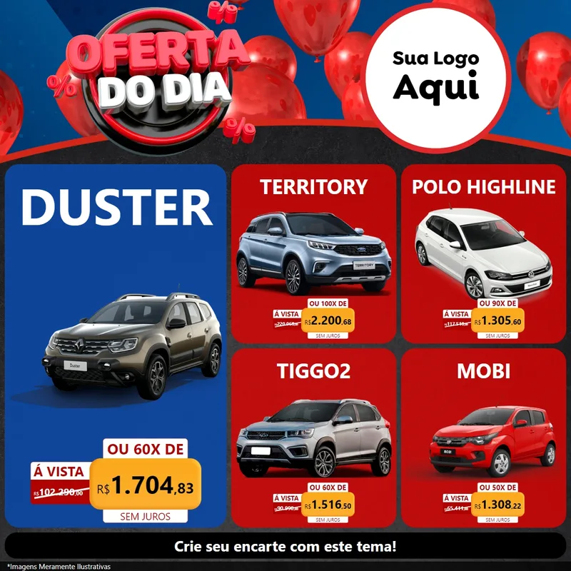 Modelo de Rede Social para Feed Facebook com o tema Oferta do Dia para Concessionaria de Carros