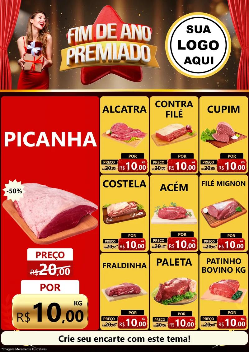 Modelo de Encarte para Encarte A4 Vertical com o tema Fim de Ano Premiado para Açougue