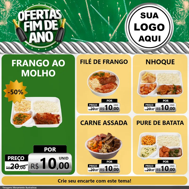 Modelo de Rede Social para Feed Facebook com o tema Ofertas Fim de Ano para Restaurante