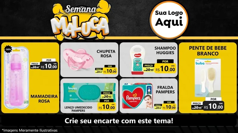 Modelo de TV para TV Horizontal com o tema Semana Maluca para Bebês