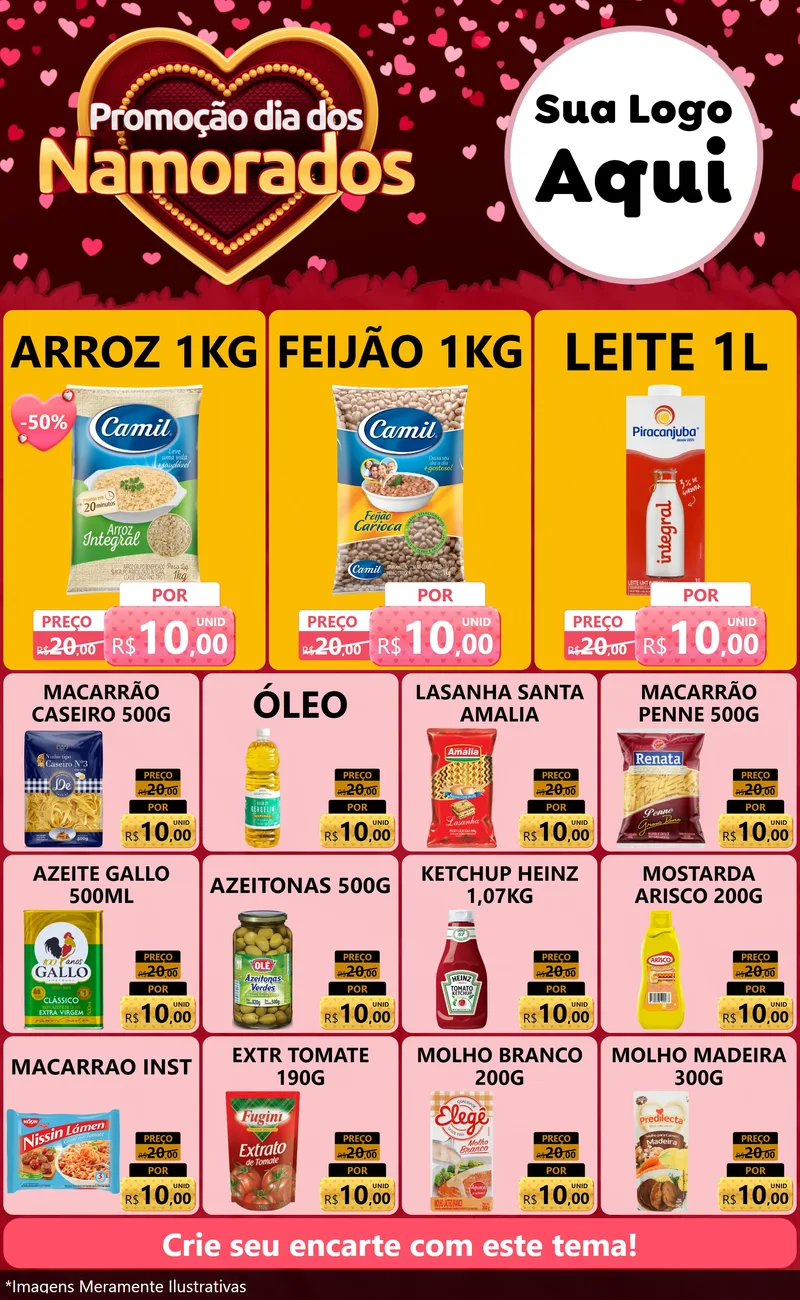 Modelo de Encarte para Encarte Grande com o tema Promoção Dia Dos Namorados para Supermercado