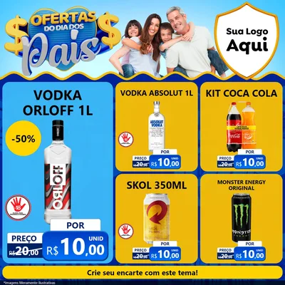 Modelo de Rede Social para Feed Facebook com o tema Ofertas do Dia dos Pais para Distribuidora de bebidas