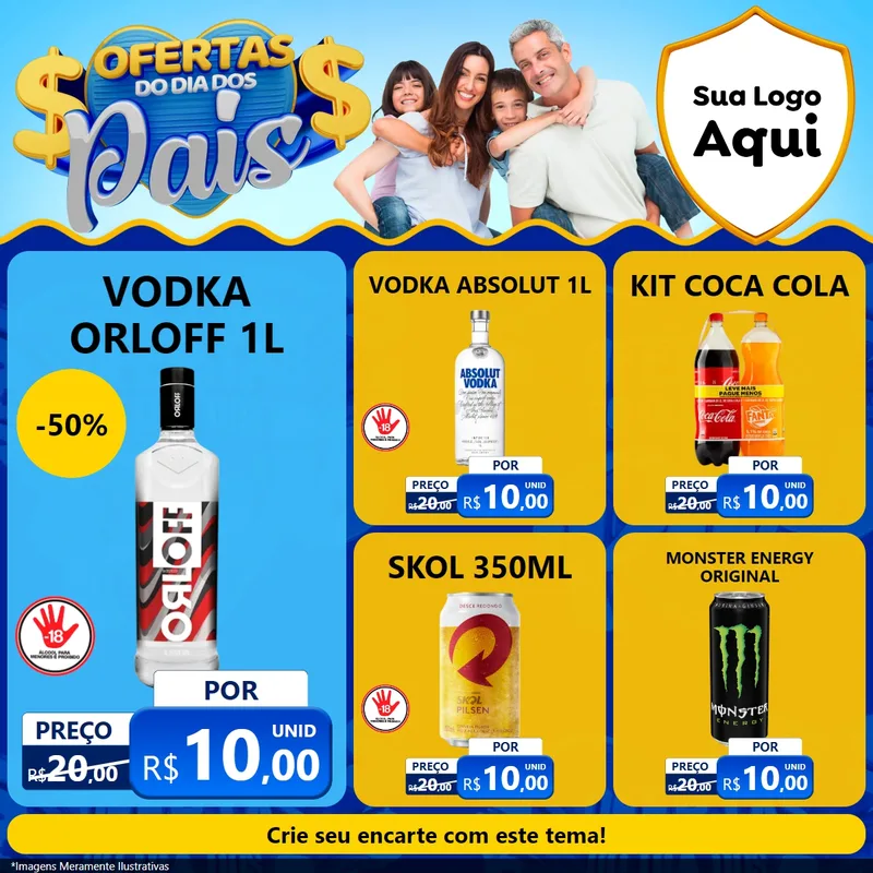 Modelo de Rede Social para Feed Facebook com o tema Ofertas do Dia dos Pais para Distribuidora de bebidas