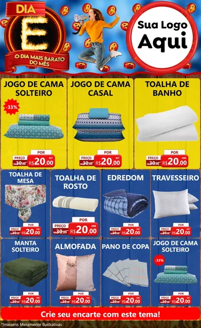 Modelo de Encarte para Encarte Grande com o tema Dia E - O Dia Mais Barato Do Mês para Cama, Mesa e Banho