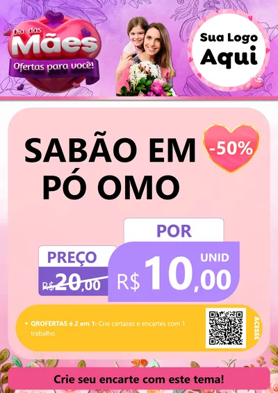 Modelo de Cartaz para Cartaz A4 Vertical com o tema Dia das Mães Ofertas para Você! para Produtos de Limpeza
