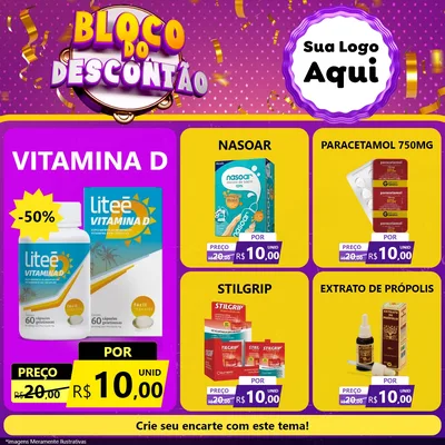 Modelo de Rede Social para Feed Facebook com o tema Bloco do Descontão para Farmácia