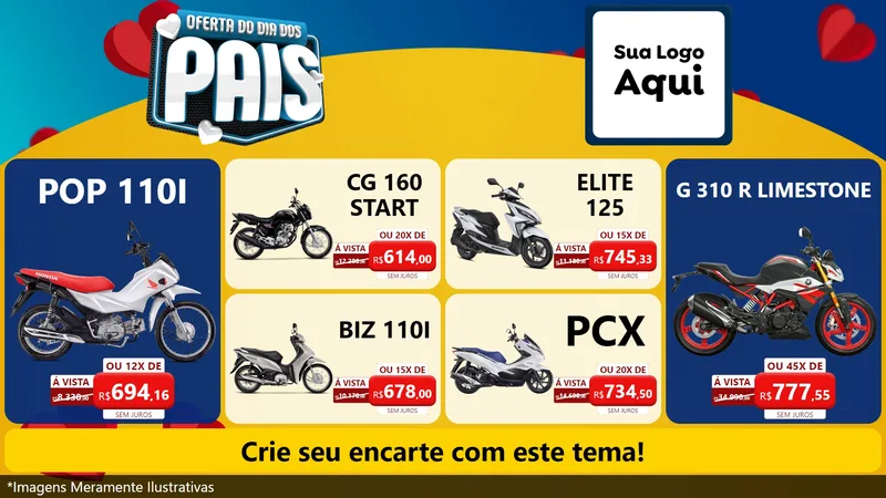 Modelo de TV para TV Horizontal com o tema Oferta Do Dia Dos Pais para Concessionaria de Motos