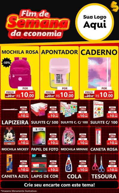 Modelo de Encarte para Encarte Grande com o tema Fim de Semana da Economia para Papelaria