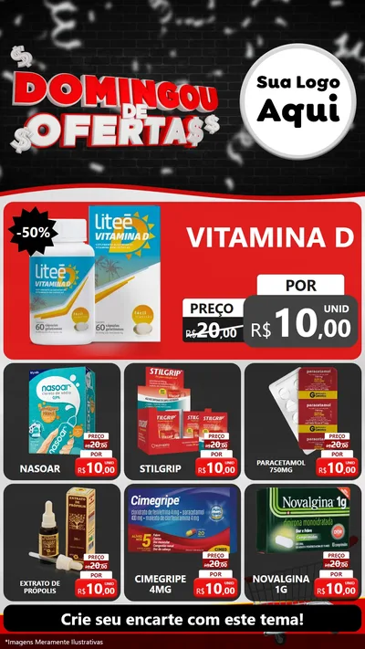 Modelo de Rede Social para Stories com o tema Domingou de Ofertas para Farmácia