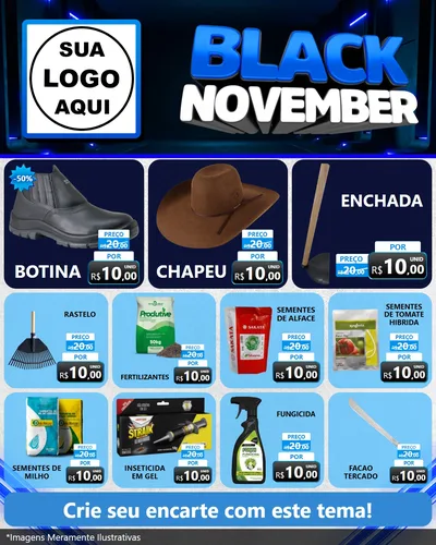 Modelo de Rede Social para Feed Instagram com o tema Black November para Agropecuária