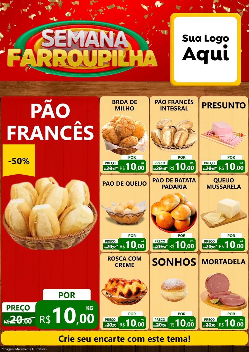 Modelo de Encarte para Encarte A4 Vertical com o tema Semana Farroupilha para Padaria
