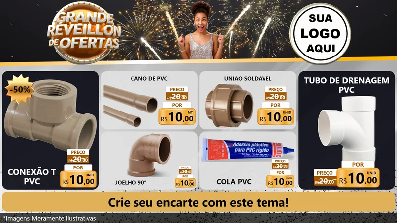 Modelo de TV para TV Horizontal com o tema Grande Réveillon de Ofertas para Tubos e conexões