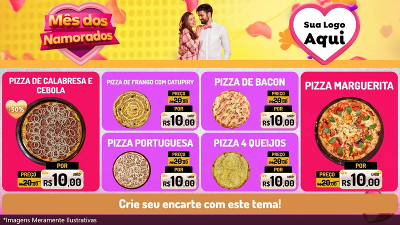 Modelo de TV para TV Horizontal com o tema Mês dos Namorados para Pizzaria