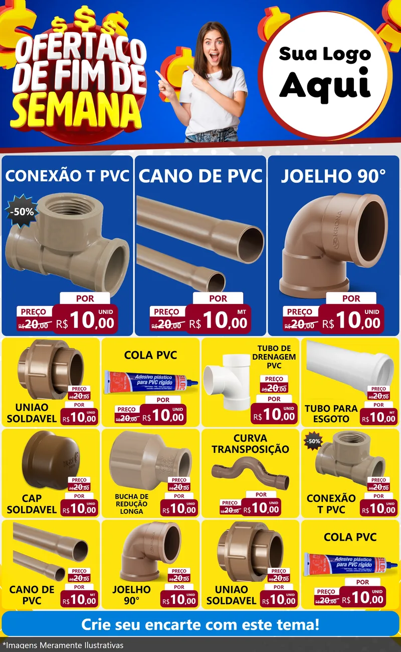 Modelo de Encarte para Encarte Grande com o tema Ofertaço de Fim de Semana para Tubos e conexões