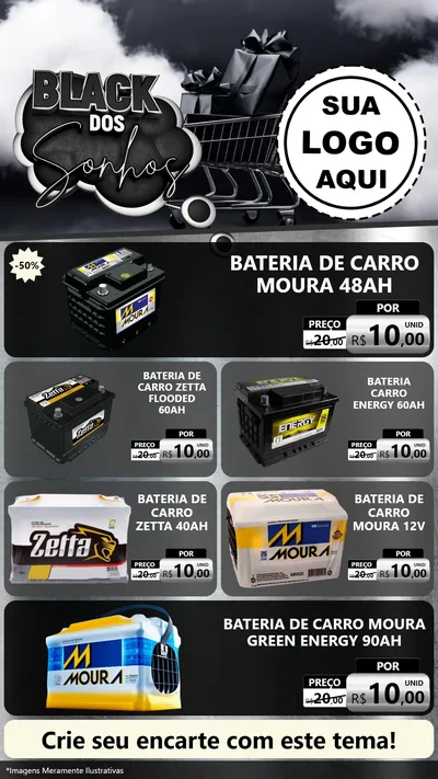 Modelo de TV para TV Vertical com o tema Black dos Sonhos para Baterias Elétricas
