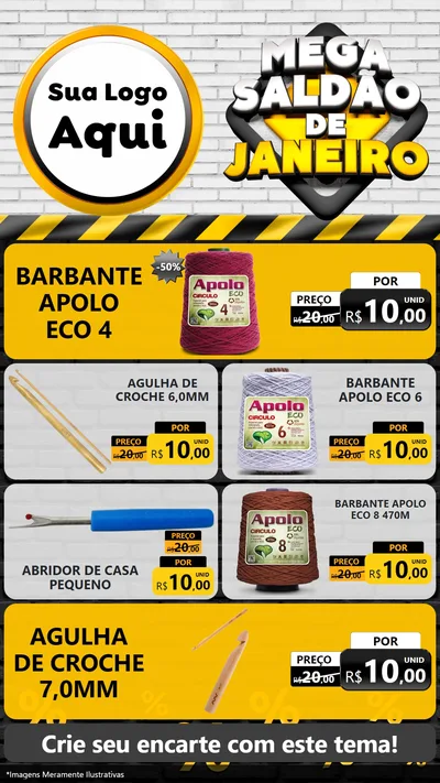 Modelo de TV para TV Vertical com o tema Mega Saldão de Janeiro para Armarinho e Aviamentos