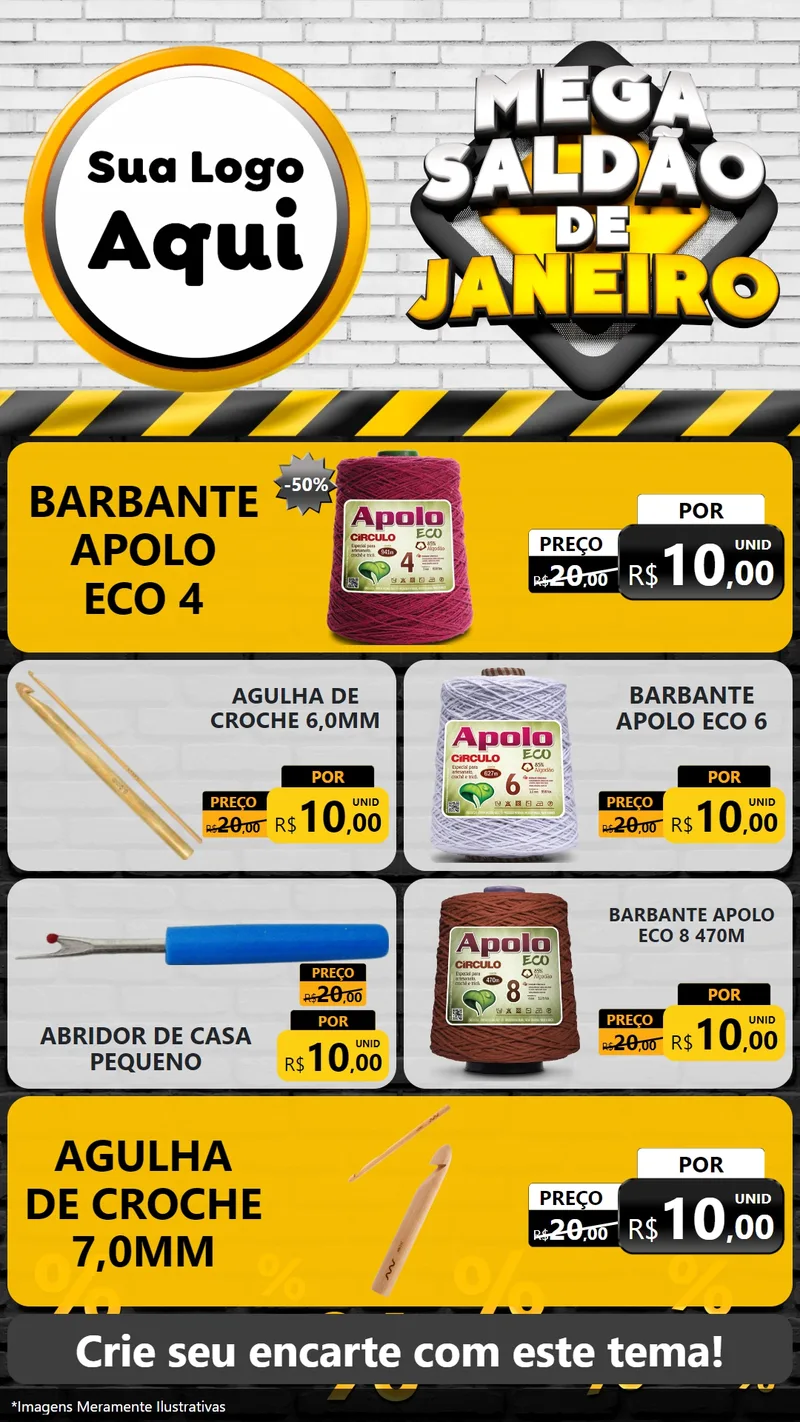 Modelo de TV para TV Vertical com o tema Mega Saldão de Janeiro para Armarinho e Aviamentos