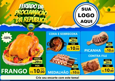 Modelo de Encarte para Encarte A4 Horizontal com o tema Feriado da Proclamação da República para Assados