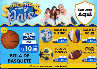 Modelo de Encarte para Encarte A4 Horizontal com o tema Ofertas do Dia dos Pais para Artigos Esportivos