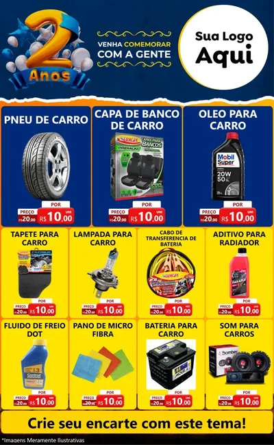 Modelo de Encarte para Encarte Grande com o tema Aniversário de 2 anos para Auto peças