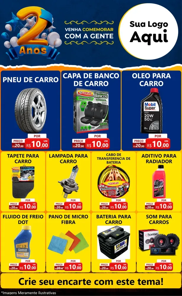 Modelo de Encarte para Encarte Grande com o tema Aniversário de 2 anos para Auto peças