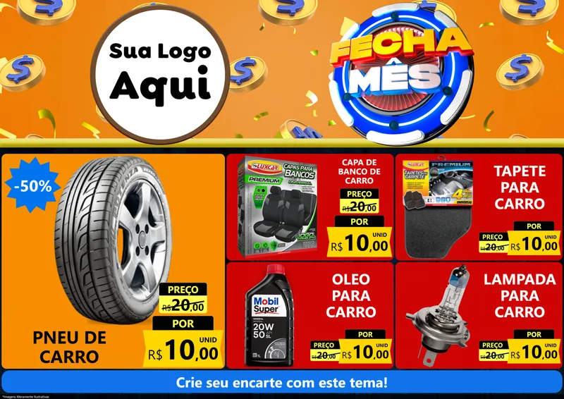 Modelo de Encarte para Encarte A4 Horizontal com o tema Fecha Mês para Auto peças