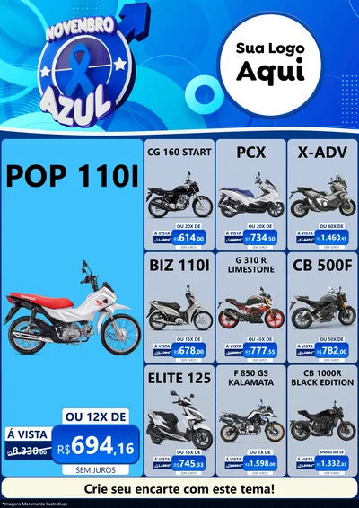 Modelo de Encarte para Encarte A4 Vertical com o tema Novembro Azul para Concessionaria de Motos