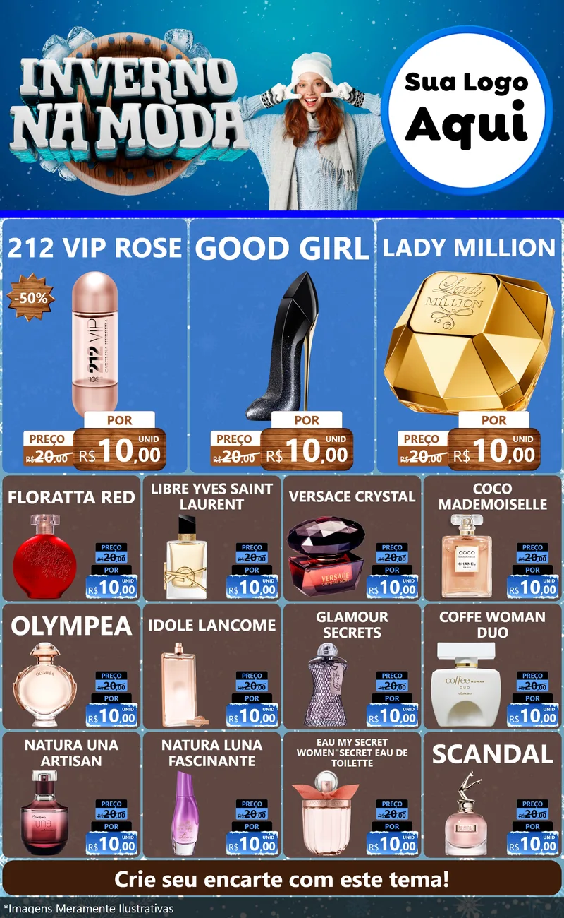 Modelo de Encarte para Encarte Grande com o tema Inverno na Moda para Perfumes