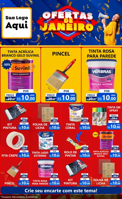 Modelo de Encarte para Encarte Grande com o tema Ofertas de Janeiro para Tintas e Ferramentas