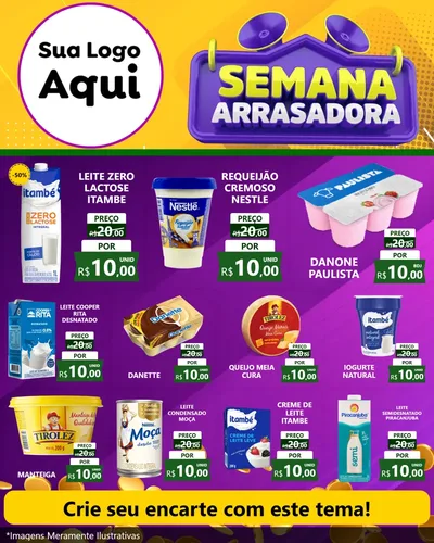 Modelo de Rede Social para Feed Instagram com o tema Semana Arrasadora para Frios e Laticínios