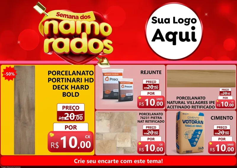 Modelo de Encarte para Encarte A4 Horizontal com o tema Semana dos namorados para Pisos e revestimentos