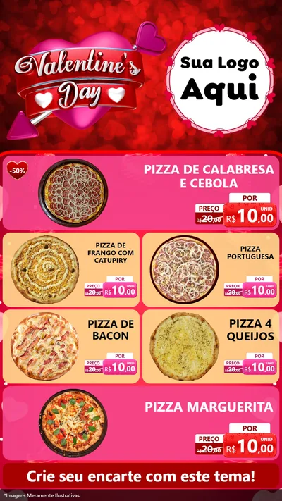 Modelo de TV para TV Vertical com o tema Valentine's Day para Pizzaria