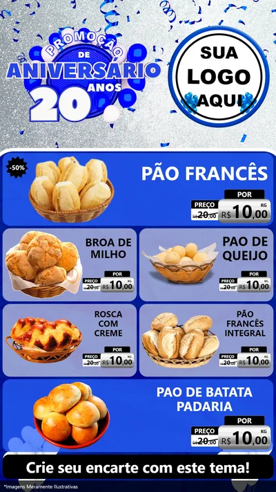 Modelo de TV para TV Vertical com o tema Promoção de Aniversário - 20 Anos para Padaria