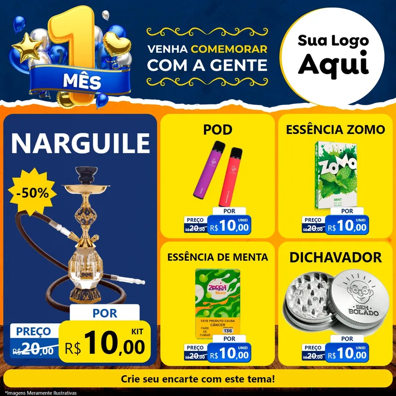 Modelo de Rede Social para Feed Facebook com o tema Um Mês de Aniversário para Tabacaria
