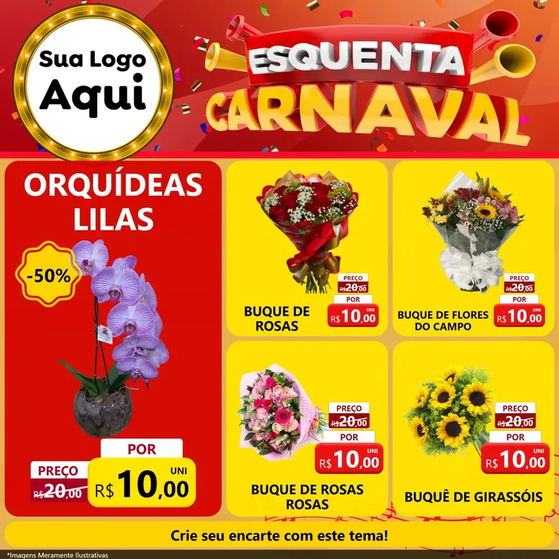 Modelo de Rede Social para Feed Facebook com o tema Esquenta Carnaval para Floricultura e jardim